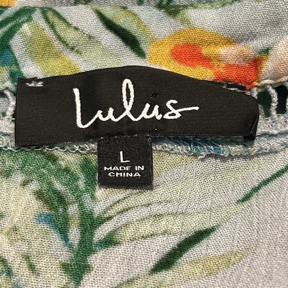 Lulus St Tropez Mint Blue Leaf Print Halter Dress Size L - Picture 11 of 16